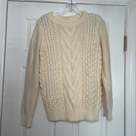 Tommy Hilfiger Cream‎ Sweater Women's Medium Chunky Cable Knit Fisherman Grandma - Picture 1 of 8